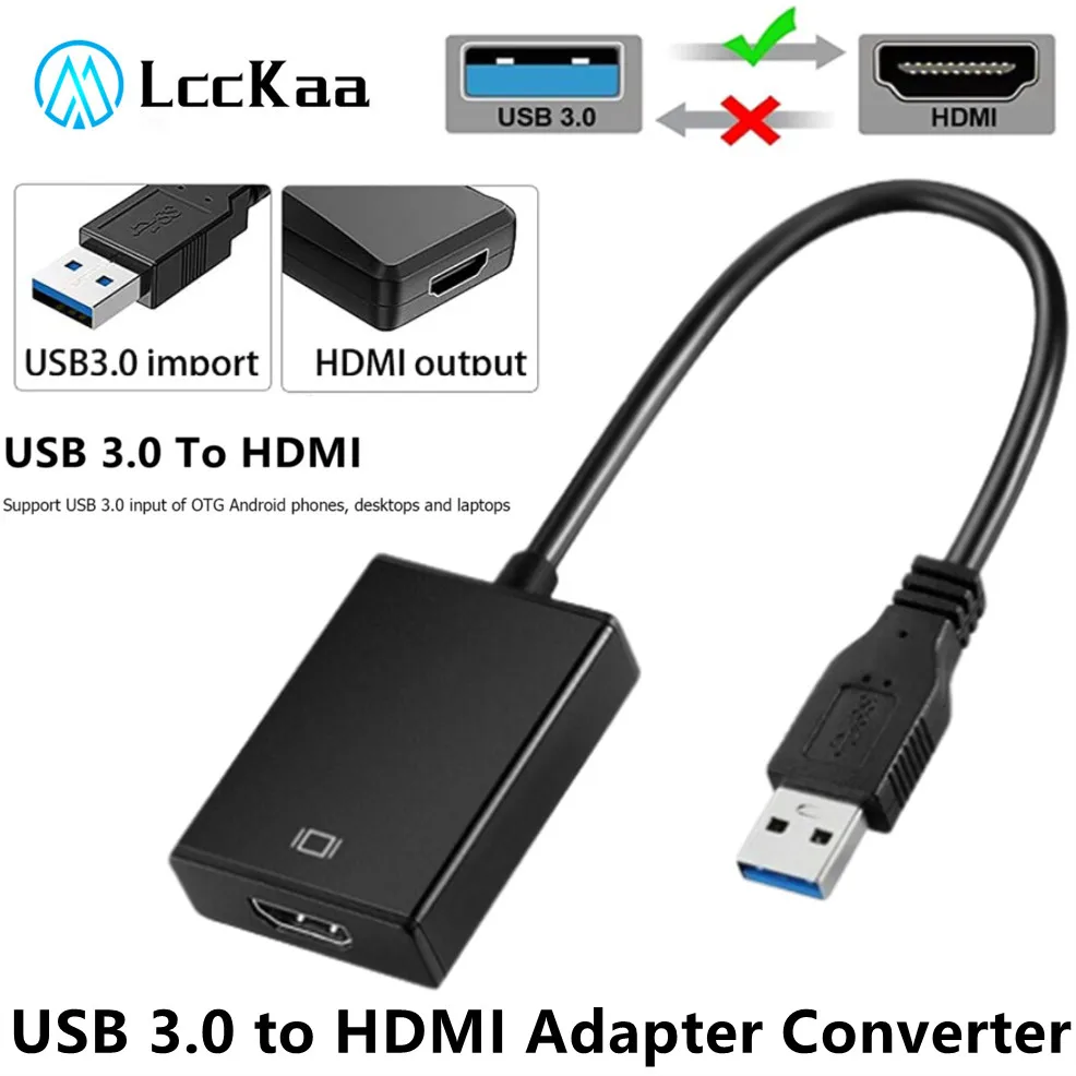 LccKaa USB 3.0 to HDMI-Compatible Converter 1080P 60HZ Audio Video Adapter Converter For Windows 7/8/10 PC Laptop Projector HDTV