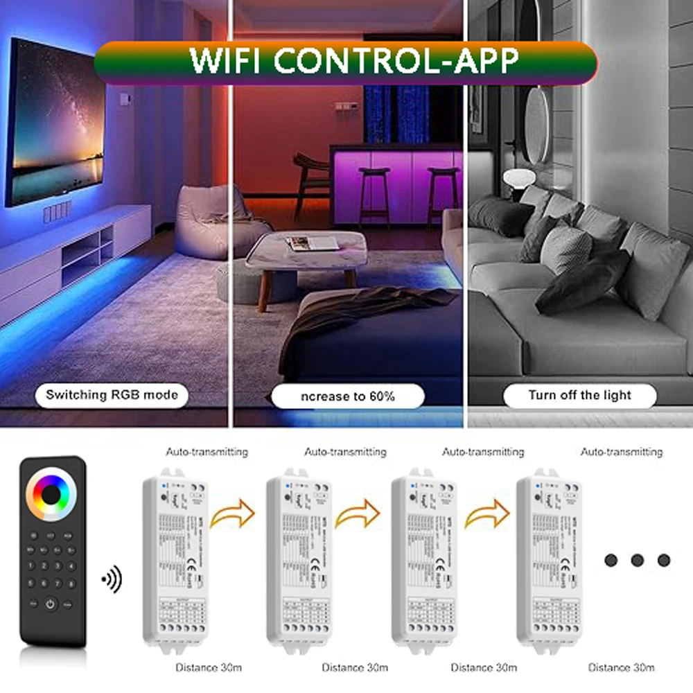 Imagem -05 - Tuya Wifi rf Inteligente Kit Controlador Led Alexa Voice App Zona rf Controle Remoto para Led Strip Iluminação Interior