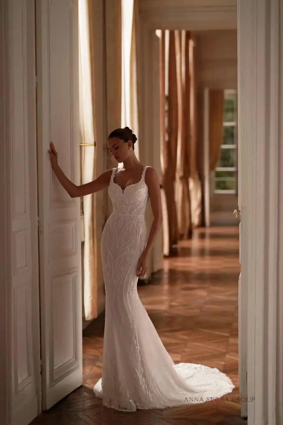 Elegant Sequin Mermaid Wedding Dress Spaghetti Strap Sweetheart Backless Chapel Train Bridal Gown For Wedding Customized