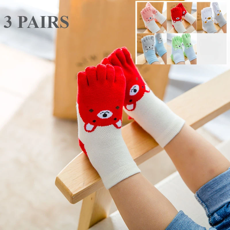

3 Pairs Kids Girls Boys Toe Socks High Quality Cotton Five Finger Socks Thin Mesh Cute Cartoon Crew Socks with Separate Fingers