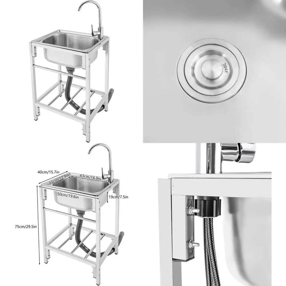 

Stainless Steel Single Bowl Utility Sink with Faucet, Integrated Molding for Kitchen Use