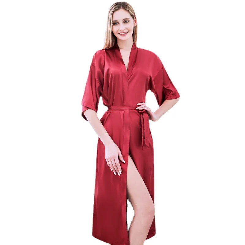 Women Silk Satin Long Wedding Bride Bridesmaid Robe Kimono Robe Feminino Bath Robe Large Size XXXL Peignoir Femme Sexy Bathrobe
