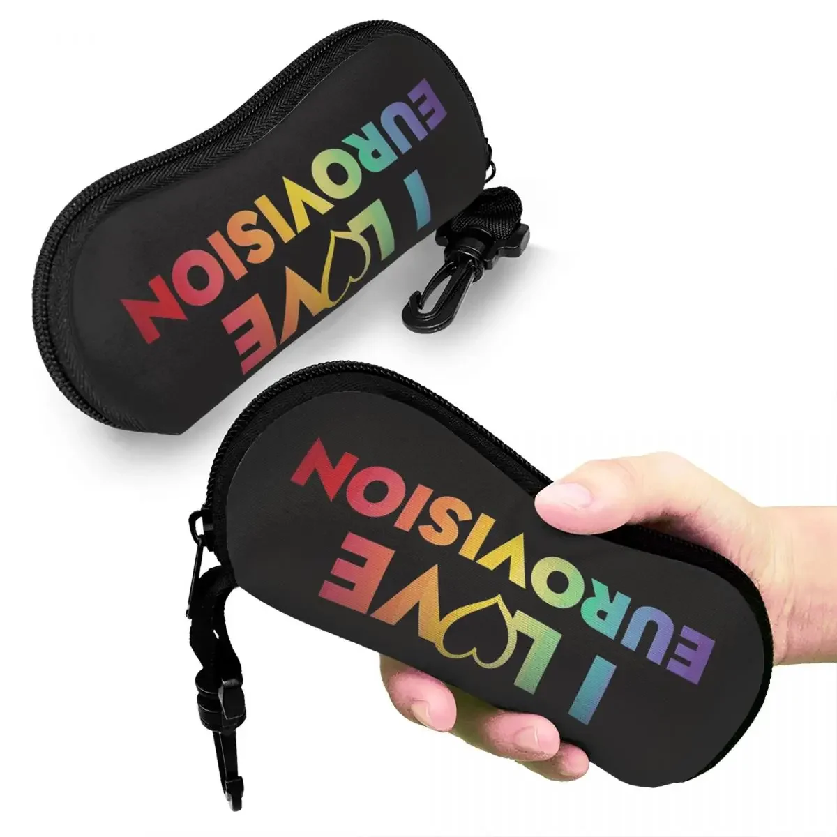 

I Love Eurovision - Rainbow Pattern Shell Glasses Case Portable Sunglasses Box Women Men Soft Eyeglasses Bag Pouch