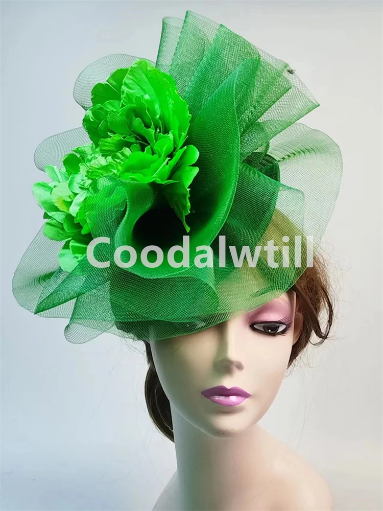 Green Big Flower Fascinator Derby Hat Women Wedding Headpiece Elegant Ladies Formal Pillbox Fascinator Hair Accessories Party