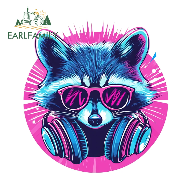 EARLFAMILY Cool Raccoon Head Graffiti Deisgn Car Stickers Personality Creative Computer Cooler Decal Waterproof Camper Decor