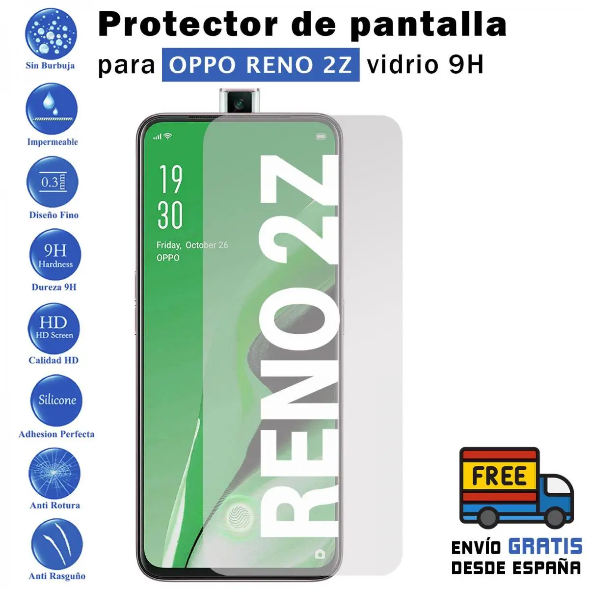 Oppo Reno 2 Z tempered glass 9H screen Protector for mobile-Todotumovil