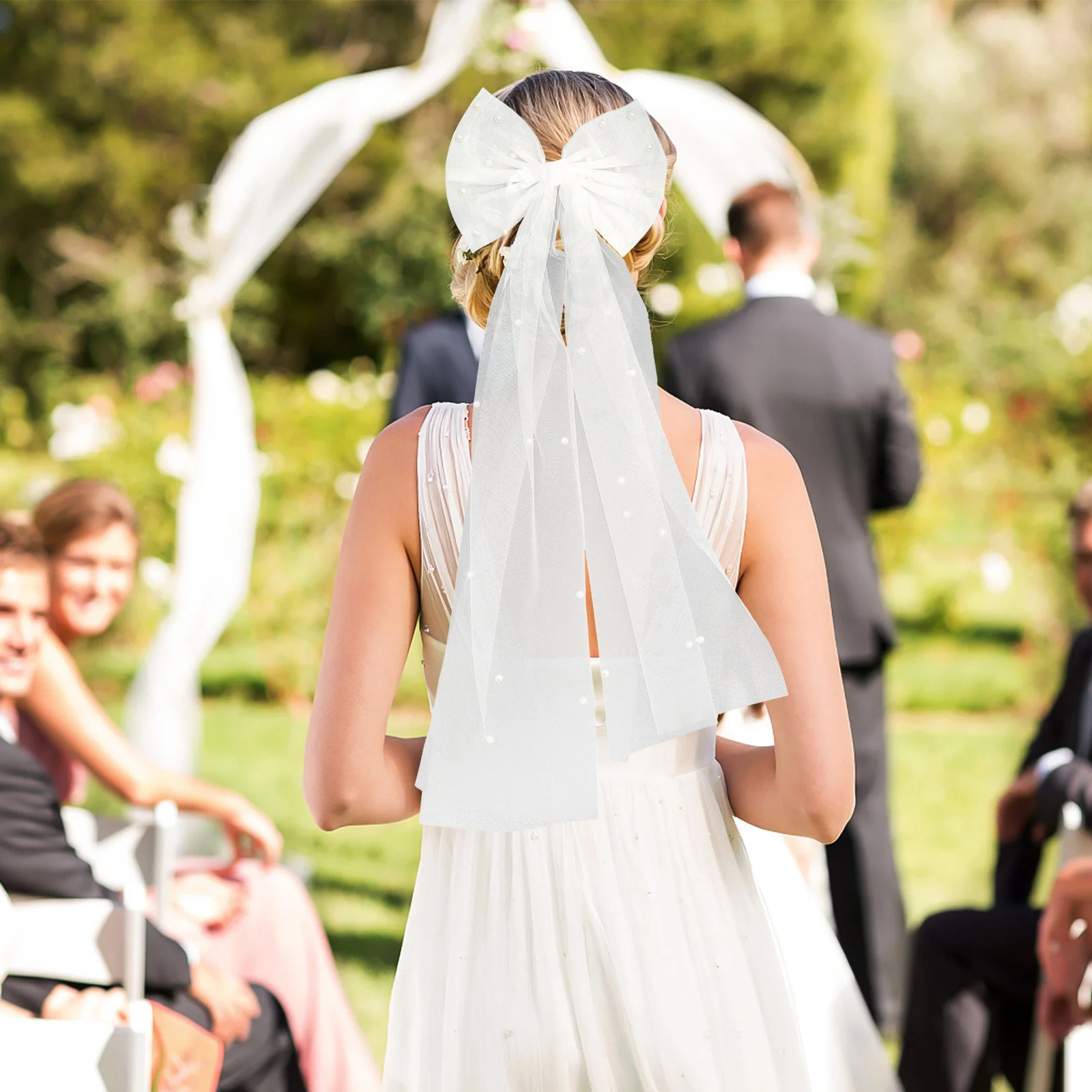 

Свадебная фата, короткая фата с бантом для невесты, легкая фата для помолвки, аксессуары для волос для девичника