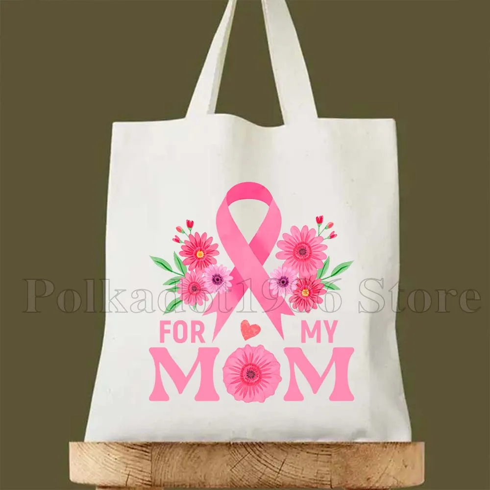 여성 유방암 핑크 리본 인식 캔버스 숄더 토트 백 하라주쿠 핸드백 에코 쇼퍼 재사용 가능한 접이식 쇼핑백