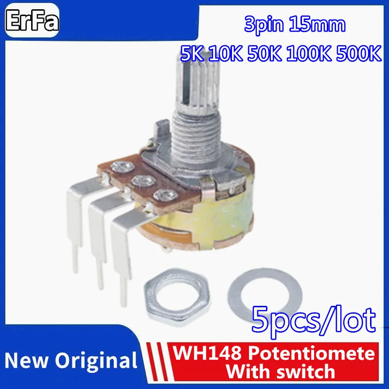 

5pcs WH148 3pin With switch 15MM Bend foot 5K 10K 50K 100K 500K B5K B10K B100K B500K Potentiomete