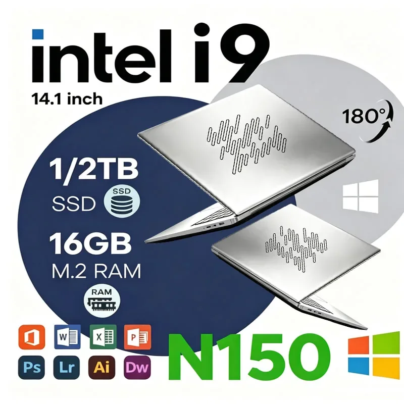 2026 I9 PC Laptop Computer 14.1 Inch Windows 11 Pro Intel Core I9 N150 16GB 1TB Gaming Notebook Dual-Band WiFi 6 Core Laptops