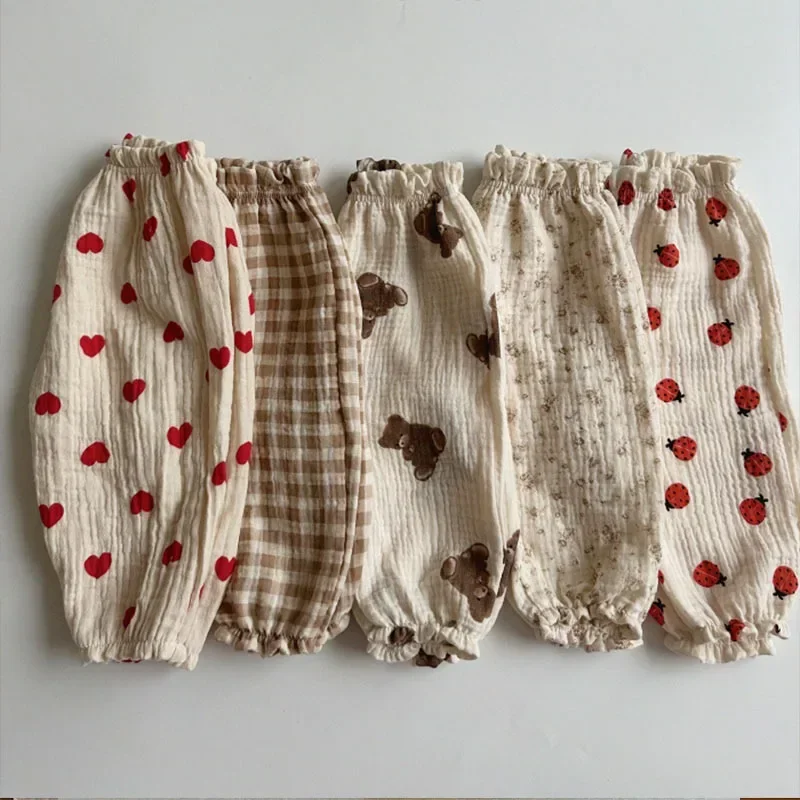 Organic Cotton Baby Pants Soft Muslin Trousers for Newborn Toddlers Cute Print Casual Capris Spring Summer Baby Clothes