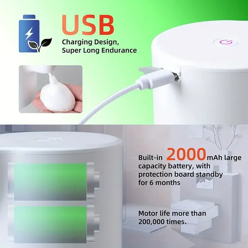 New 300/600ML Automatic Touchless Sensor Foam Soap Dispensers Bathroom Smart Washing Hand Type-C Charging Household  Dispenser