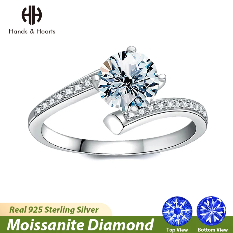 

H & H 100% Moissanite Ring Brilliant Diamond Engagement Rings for Women Girls Promise Gift Original 925 Sterling Silver Jewelry