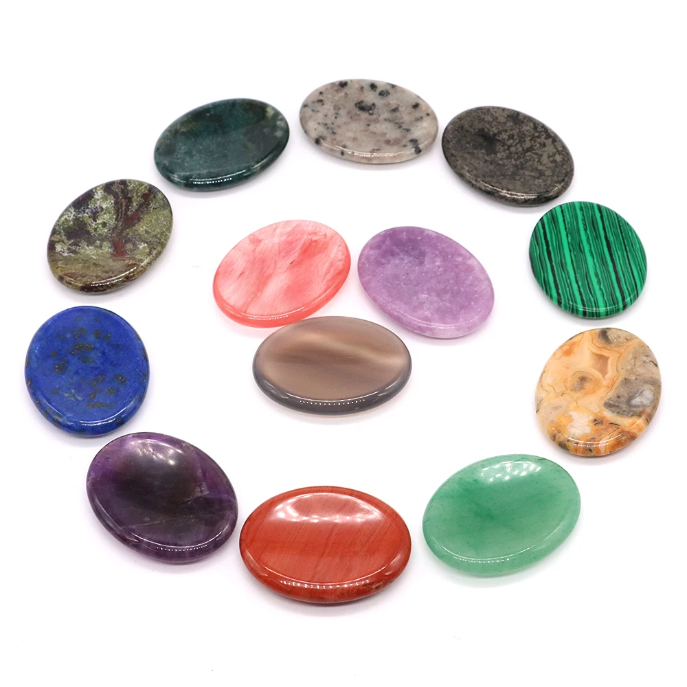 35x45mm 7 Chakra Forget Worry Stones Thumb Massage Gemstone Crystal Healing Wealth Success Reiki Energy Gem Bulk Wholesale Gift