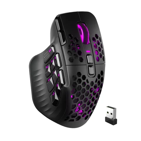 SOLAKAKA SM809 Pro ratón inalámbrico para juegos MMO PAW3311 16 botones laterales 24000 DPI RGB panal programable Macro ratón inalámbrico