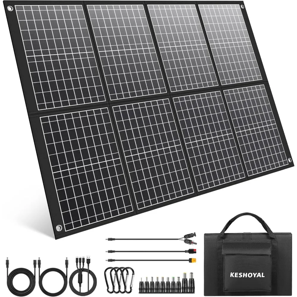 

100 Watt Portable Solar Panels, 100w Foldable Solar Panel for Power Station Camping Hiking Off-Grid Living, Monocrystalline Fold