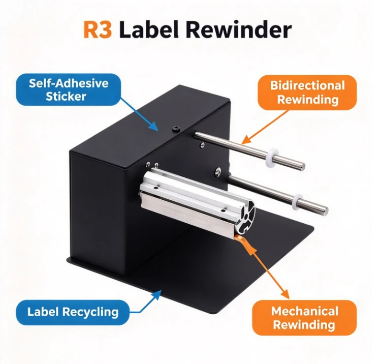 R3 Automatic Label Rewinder, Two-way rewinding labeling machine, barcode label reeling machine, self-adhesive sticker rewinding
