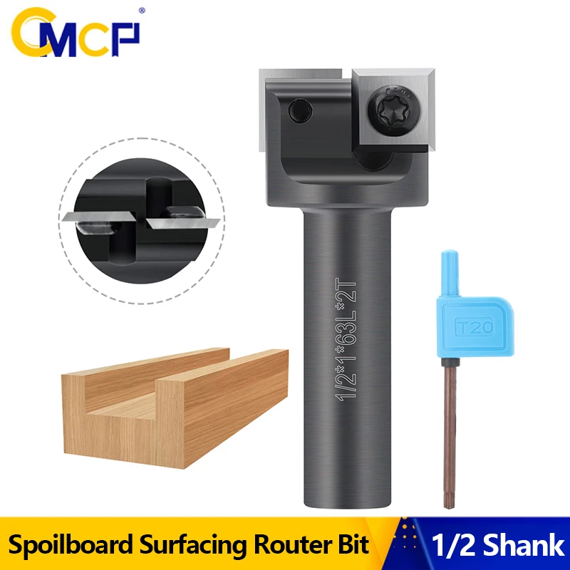 

CMCP 1/2 Shank Spoilboard Surfacing Router Bit Carbide Flush Trim Mill CNC Insert Replacable Blade End Mill Wood Planer Bit