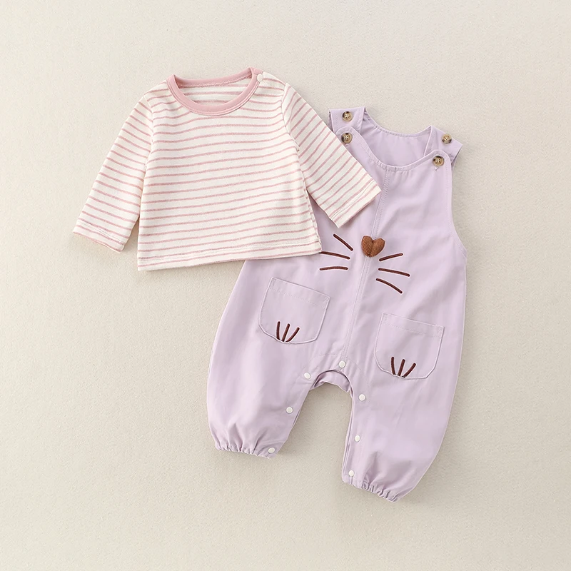 Tenue de printemps pour bébé fille mignonne, ensemble t-shirt et pantalon long à rayures, en coton décontracté, ensemble deux pièces Dr, ligne a de printemps...