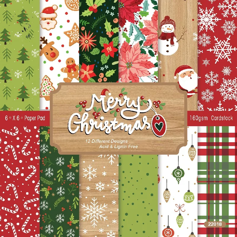 Classic Christmas Scrapbook Paper Scrapbooking Patterned  Pack DIY Craft Background  12sheets/24 Sheets 6