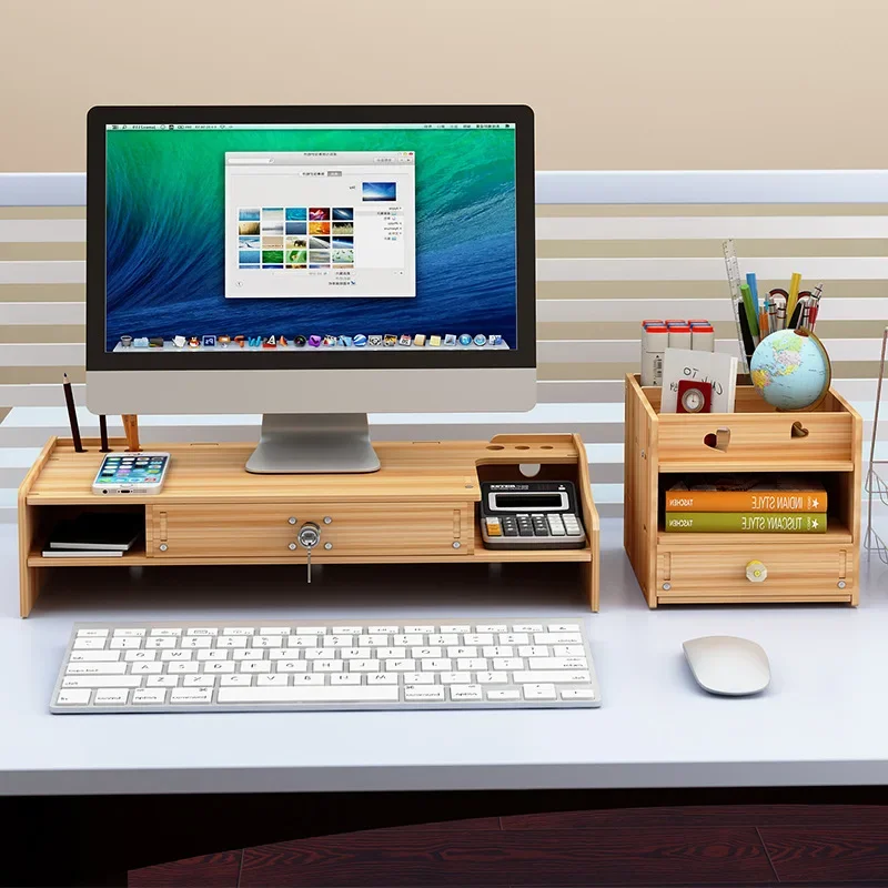 Monitor Wood Riser with Drawer Computer/Laptop/PC Stand for Desk Organizer Wooden Desk Organizer W/ Drawer File Storage Desk