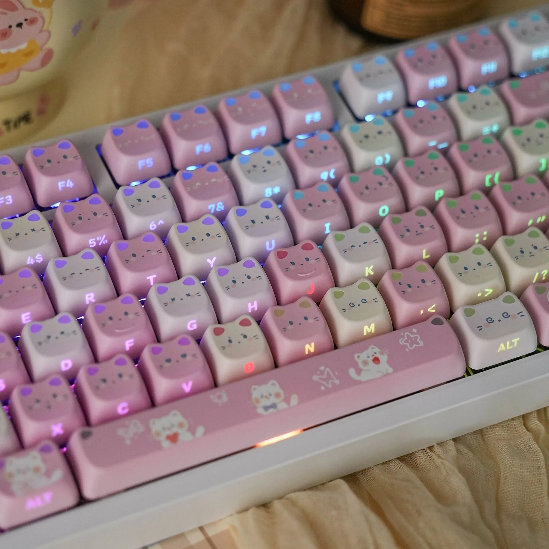 

Cute Cat keycaps DYE-SUB Anime Cartoon Mechanical Keyboard PBT Side Printed keycap For Custom Gaming Keyboard Fit Key Caps DIY