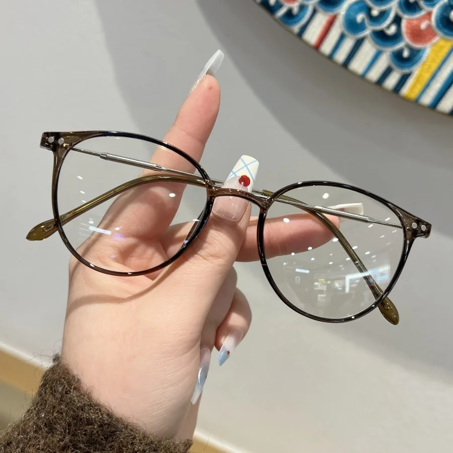1 Stück Damen-Brille, einfarbig, neuer fauler Stil, Retro, runder Rahmen, einfach, lässig, kein Make-up, vielseitig, klassisch, Anti-Augenspannung, tägliches Zuhause