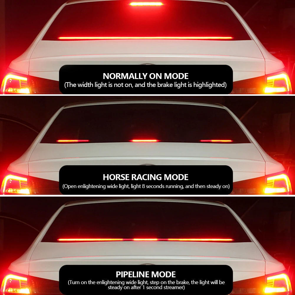 90cm Auto High Mount Brake Stop Lights Car Styling Accessories Additional Brake Lamp Warning Turn Signal LED Strips Waterproof
