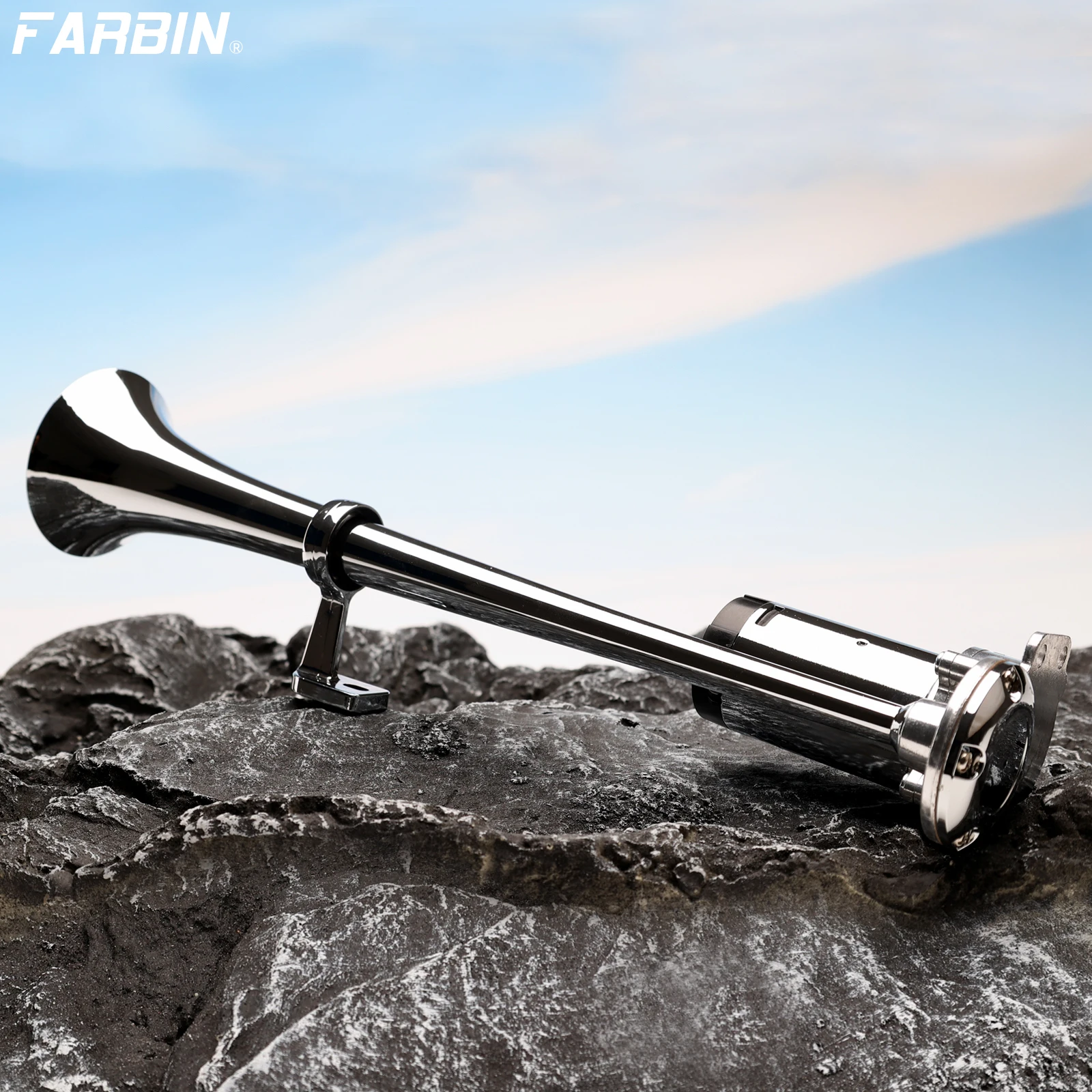 

FARBIN 12V 130DB Super Loud Air Horn Chrome Zinc Single Trumpet Air Horn With Compressor Relay Harness For Car Truck Accessory