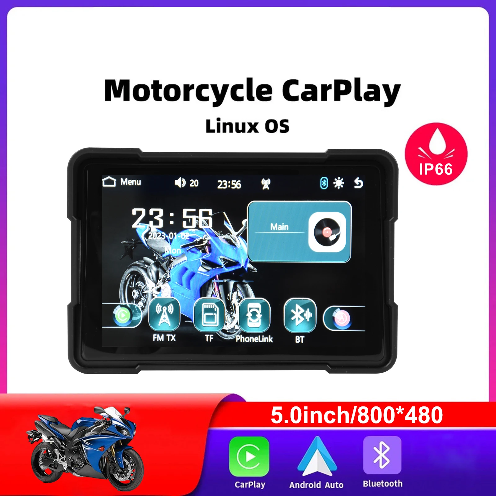 

5 Inch Motorcycle GPS Navigator 1000nit Screen CarPlay Motorcycle Smart Touch Screen Navigator Support CarPlay Android Auto