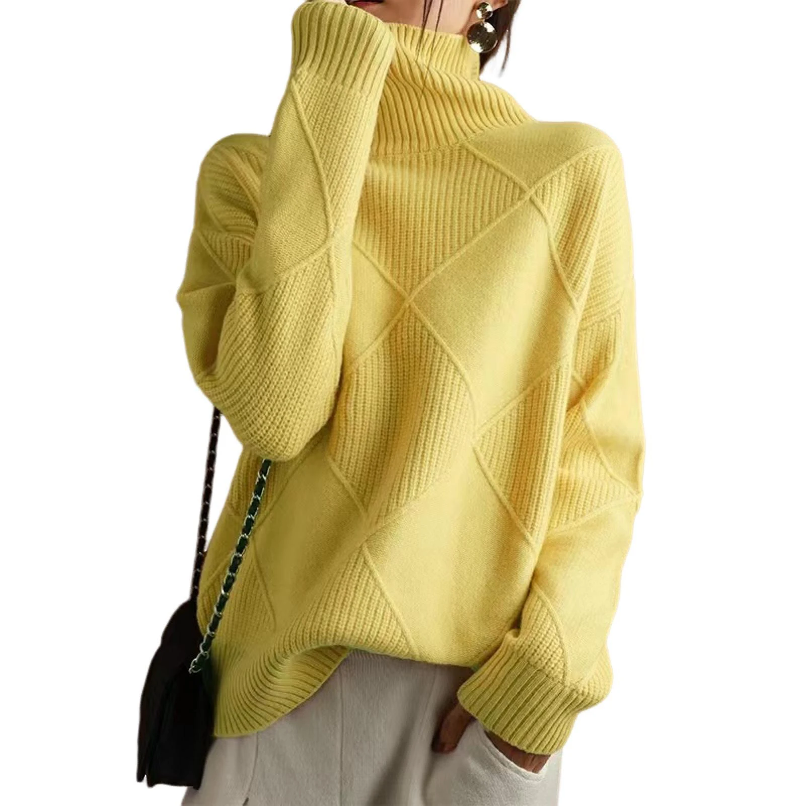 

Loose Solid Turtleneck Pullover Sweater Women Winter Thicken Stringy Selvedge Crochet Tops Female Fashion Warm Knitetd Sweaters