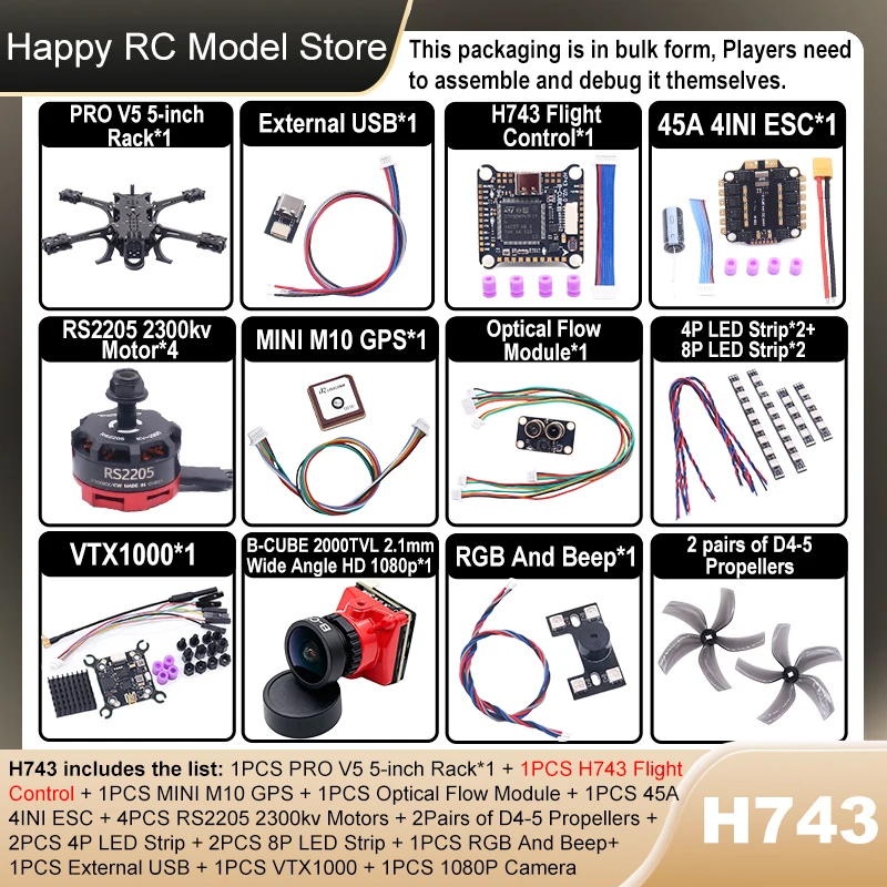 B-CUBE PRO V5 5inch FPV Drone Frame Kit Carbon Fiber Racing Quadcopter Optical Flow M10 GPS INAV Beatflight H743 Flight Control
