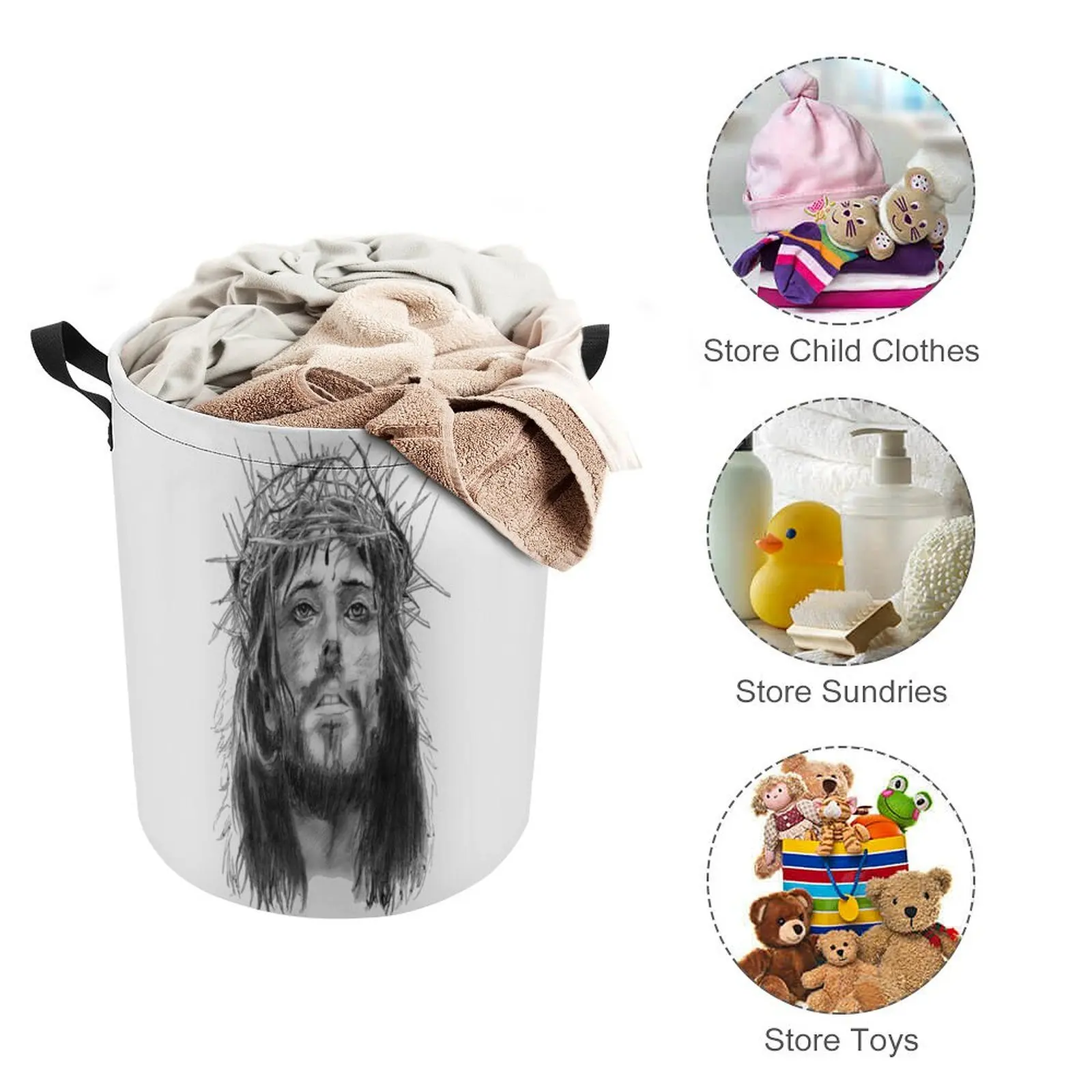 Jesus Christ Unisex Crewneck Sweatshirt Spreadshirt Tie Up Your Dirty Pocket Graphic Cool Laundry Basket Handle on Both Sides Ca image 3