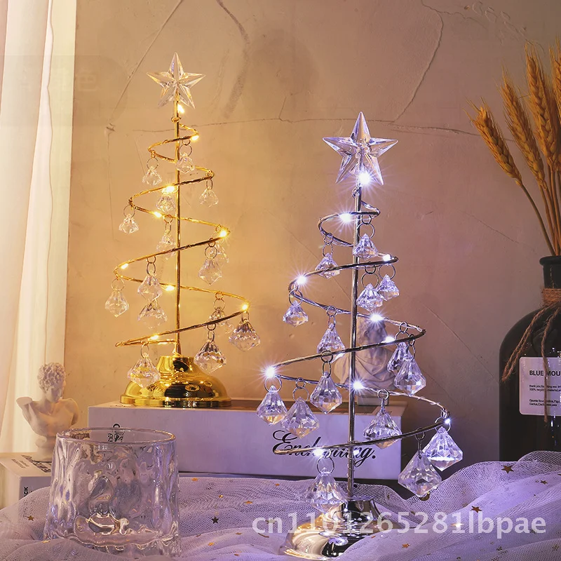 

Electroplated Iron LED Luminous Crystal Christmas Tree Night Light Gold Warm/Silver White/Multicolor Diamond Decorations Gift