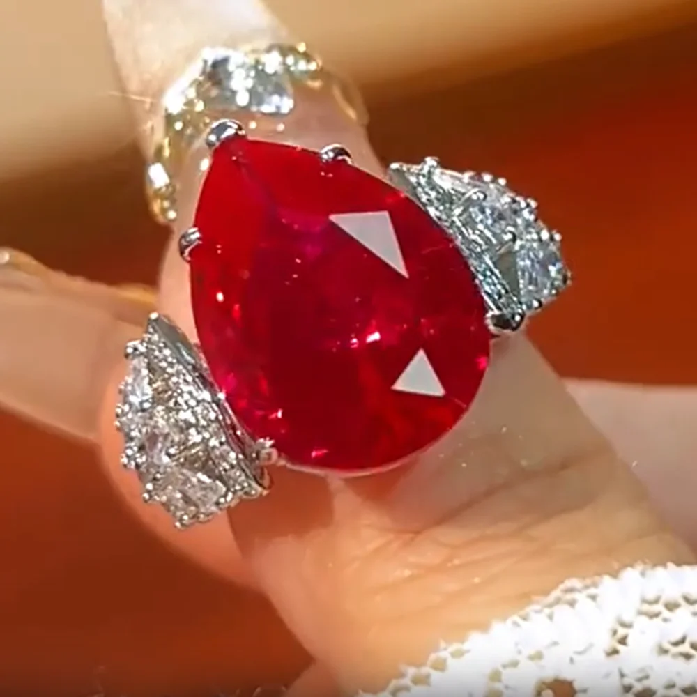 

KQDANCE Created Large Pear Cut 13*18mm Ruby Ring With Big Green Red Blue Zircon Stone Diamond Wedding Party Jewelry For Women