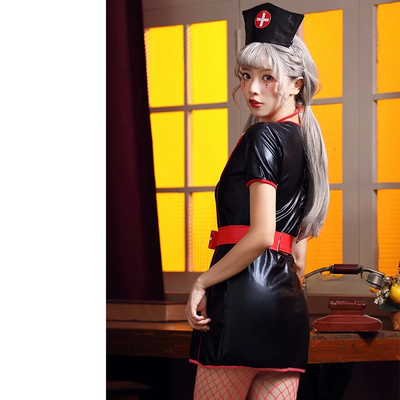 Bla PU تنورة ort جلدية أزياء الهالوين للسيدات والممرضات لعب الأدوار أداء النادي الاسمية لعبة الزي Ele Women's Faion #4
