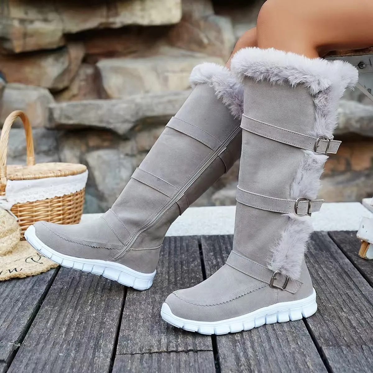 

Warm Snow Boots with Belt Buckle, High-top Cotton Shoes, Large-sized, added Fleece, Thickened, Winter, New Style, 2025