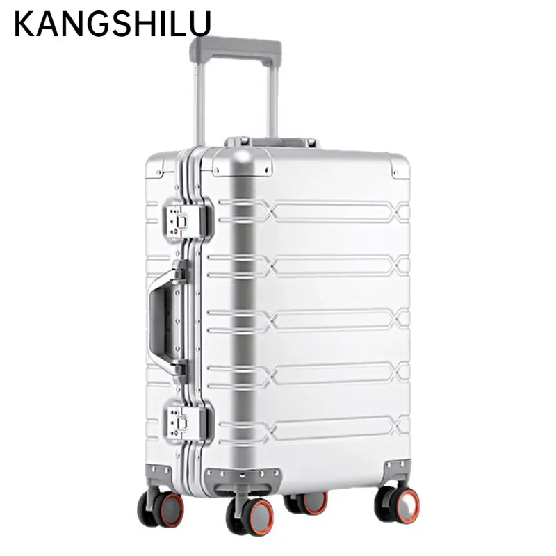 

Aluminum-magnesium Luggage KANGSHILU All Alloy Travel Suitcase Men's Business Rolling On Wheels Trolley Luggage Carry-Ons Cabin