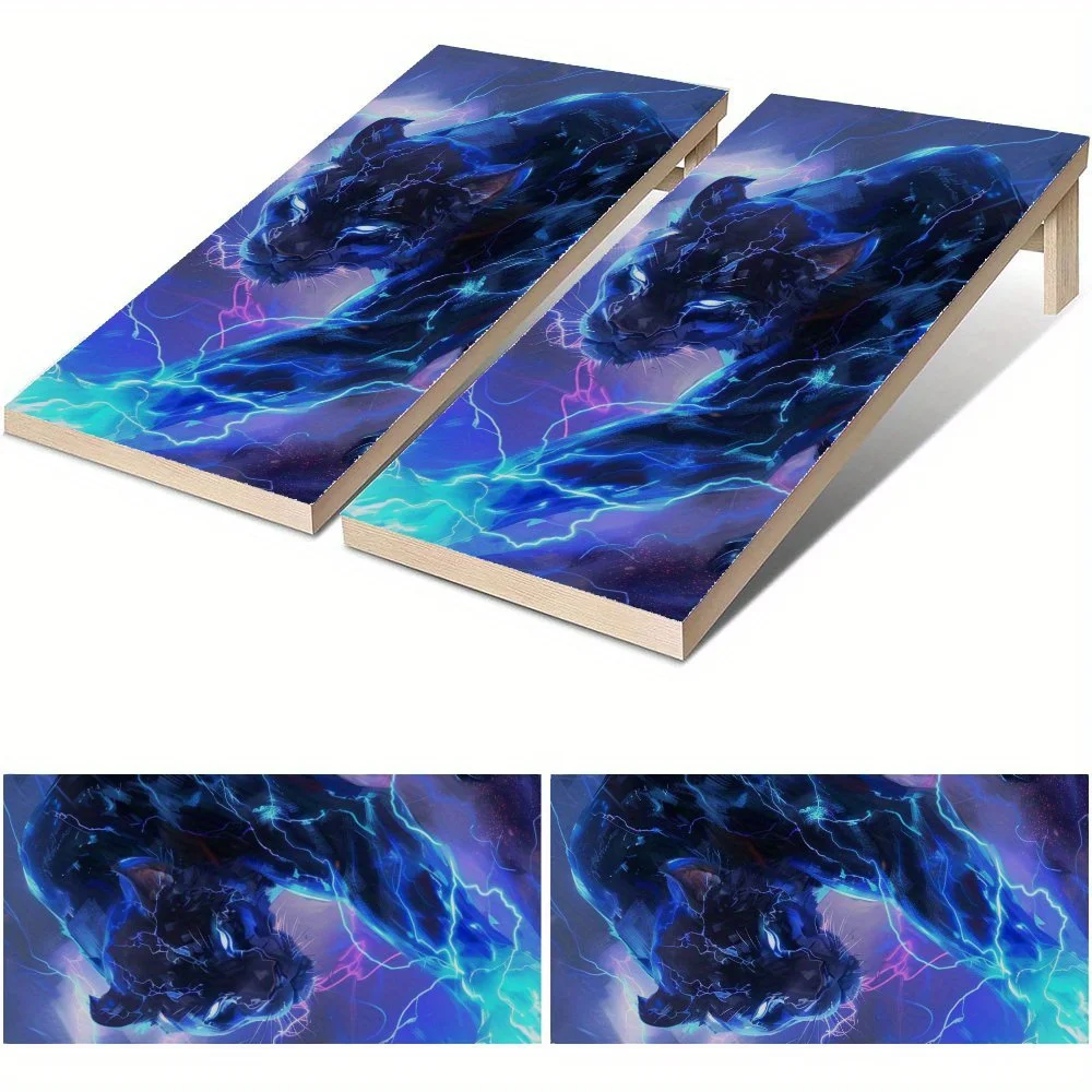 

Electric Glow Panther Waterproof Cornhole Board Vinyl Wraps, PVC Outdoor Game Board Design, Perfect for Sports & Leisure Activit