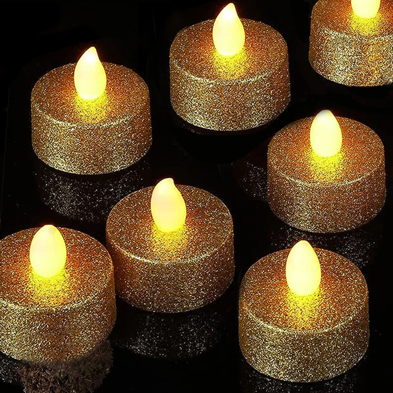 LED Glitter Candles Light Round Heart Flameless Battery Operated Tea Light Romantic Electronic Candles New Year Party Decoration