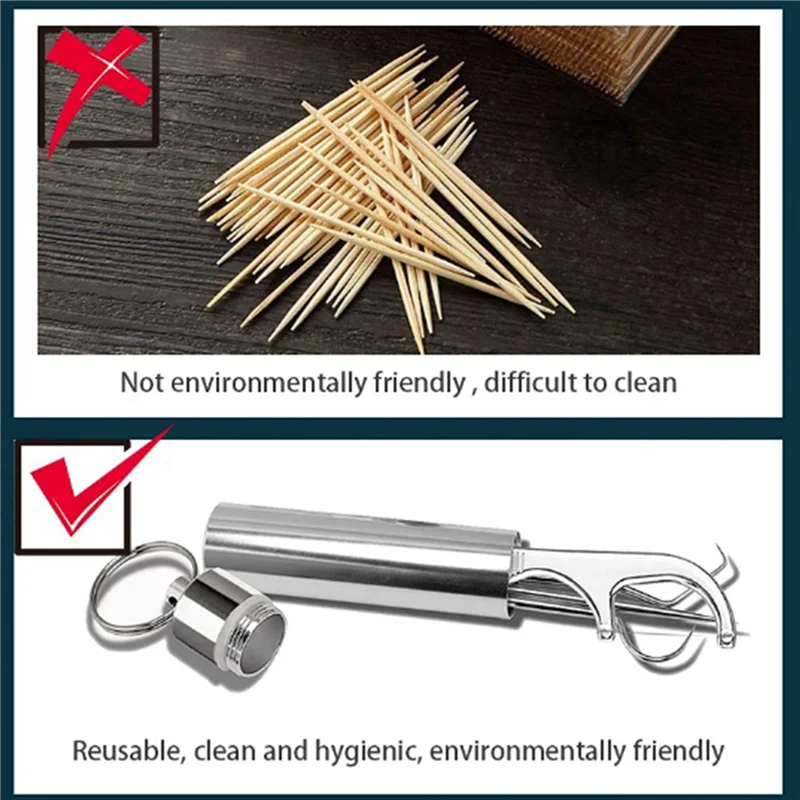 HIM-3X набор металлических зубочисток с нитью, многоразовые зубочистки, портативная зубочистка, нить для чистки зубов, инструменты для ухода за полостью рта, A