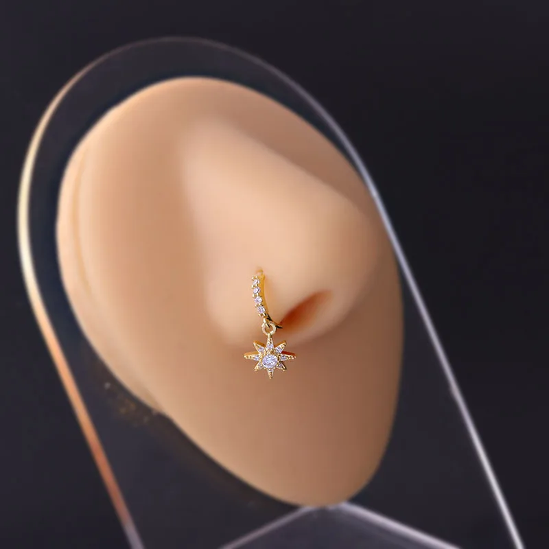 New 1Pcs 316L Surgical Stainless Steel Heart Crown Flower Dangle CZ Nose Studs Indian Screw Nose Rings Nose Piercing Jewelry