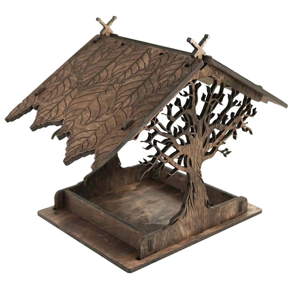Wooden Bird Feeder Hanging Drinker for Garden Yard Garden Decor Roof Outside Bird Feeders-A