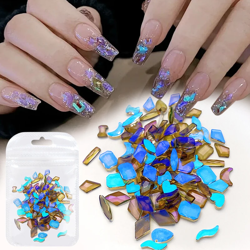 Crystals Clear AB Glass Rhinestone Stones Solid Flat Back Nail Ornaments Colorful Granular Three-Dimensional Nail Art Decoration