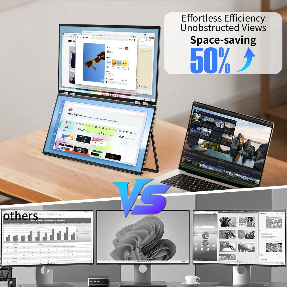 14 Inch 2.2K Dual-screen Portable Monitor IPS HDR 100%SRGB Compatible with Tiptop PS4/5 Swicth Xbox