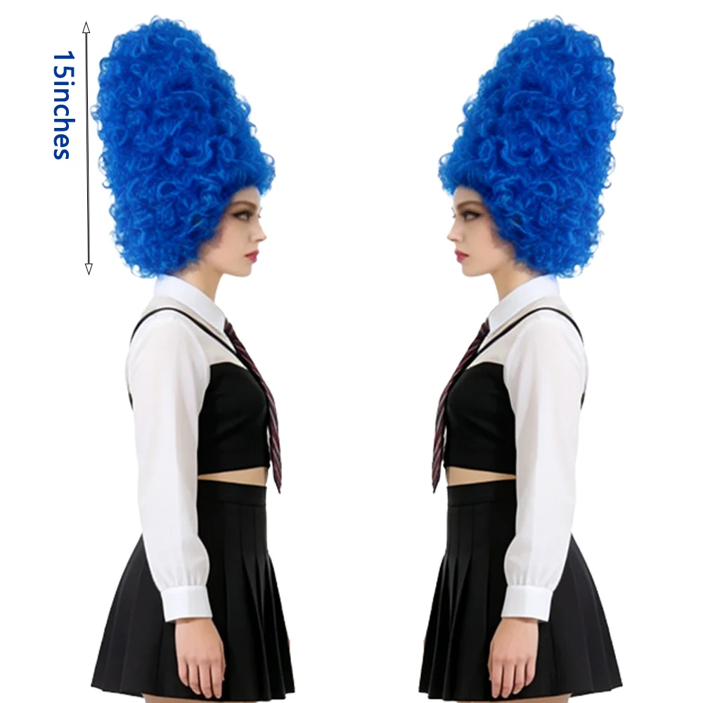 Marge Simpson Cosplay Wig Bright Blue Tall Top Beehive Afro Wig For Halloween Comic Con Party Heat Resistant Synthetic Hair
