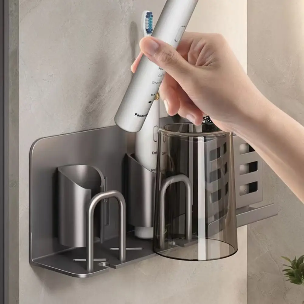 

Waterproof Electric Toothbrush Holder Multi-Functional Draining Toothpaste Storage Rack Space Saving Self Adhesive
