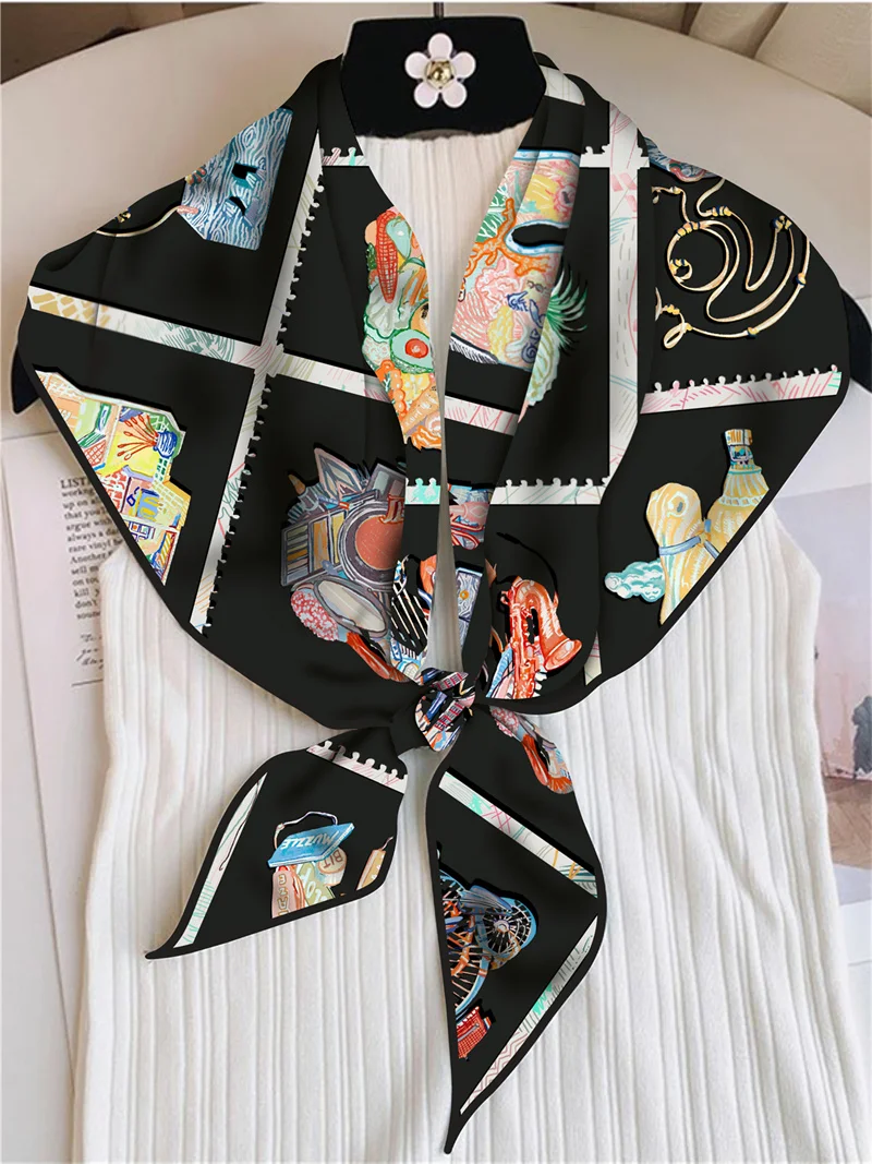Seide Schal Frauen Regenwald Tiere Dreieck Schals Kopf Echarpes Seide Foulards Femme Wraps Strand Schals Bandana Dame Hijabs – Detail 12
