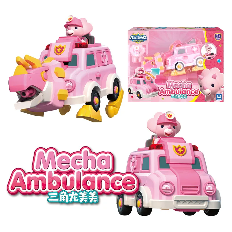 Dragon treasure little hero transformation toys children sound and light police car dinosaur fire truckx rescue car gift