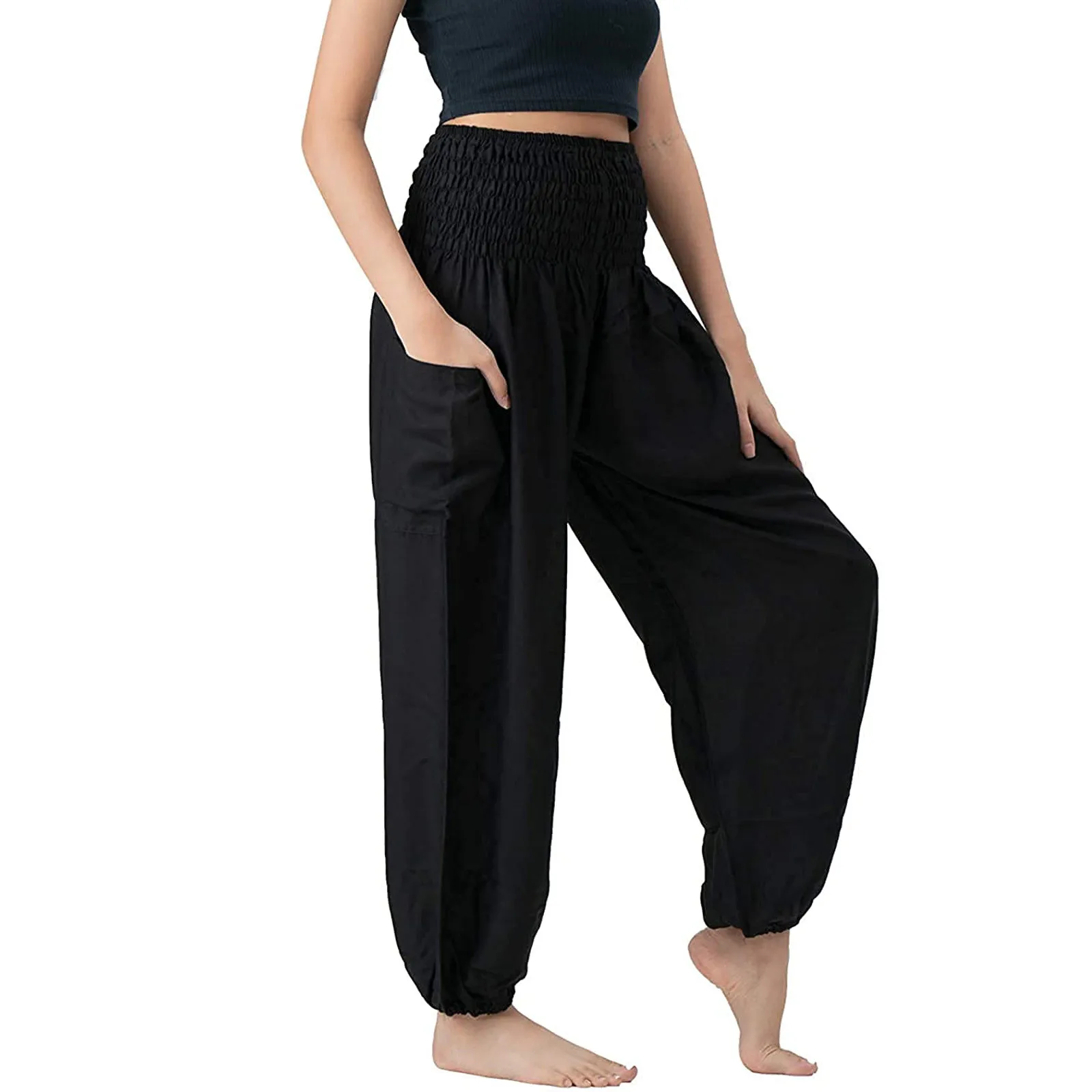 Bohemian Thai Harem Pant Solid Color Loose Pants Women Casual Hippy Trousers Baggy Aladdin Harem Joggers Sportswear Streetwear